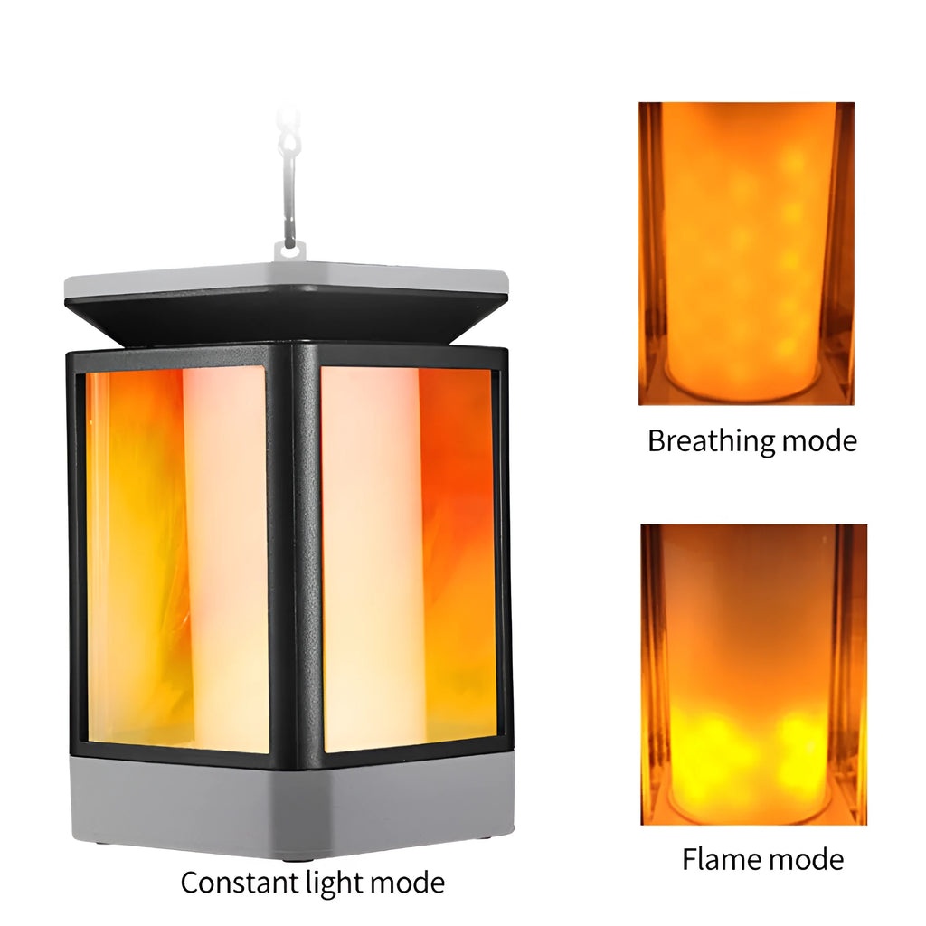 Black antique flame style outdoor solar LED street lamp with solar panel on top.