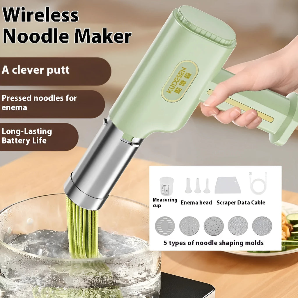 Wireless handheld noodle press in cyan with 200g capacity for household pasta making