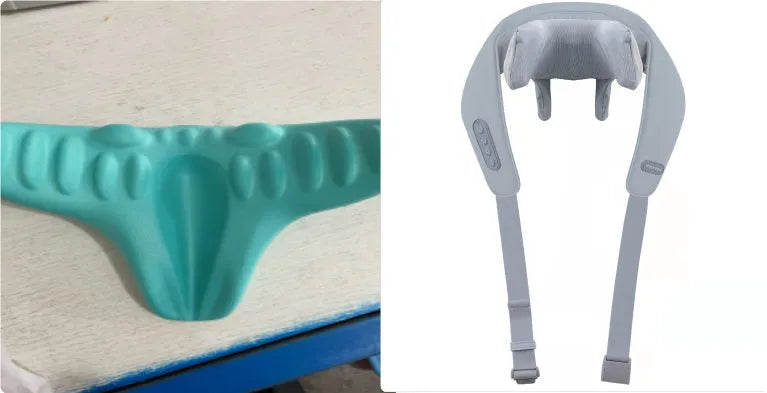 Grey elastic fabric portable massager with USB charging cable for neck back and waist infrared physiotherapy