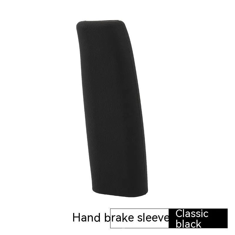 Universal silicone handbrake sleeve showing five colour options: beige, black, blue, grey, and red