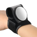 Black nylon wrist-mounted bicycle rear-view mirror with adjustable angle and secure strap for handlebar installation