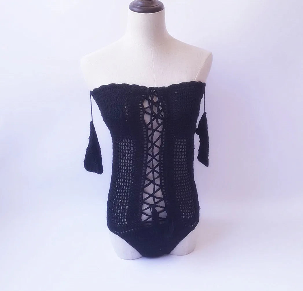 Off-shoulder one-piece swimsuit in white, black, grey, green, or pink.