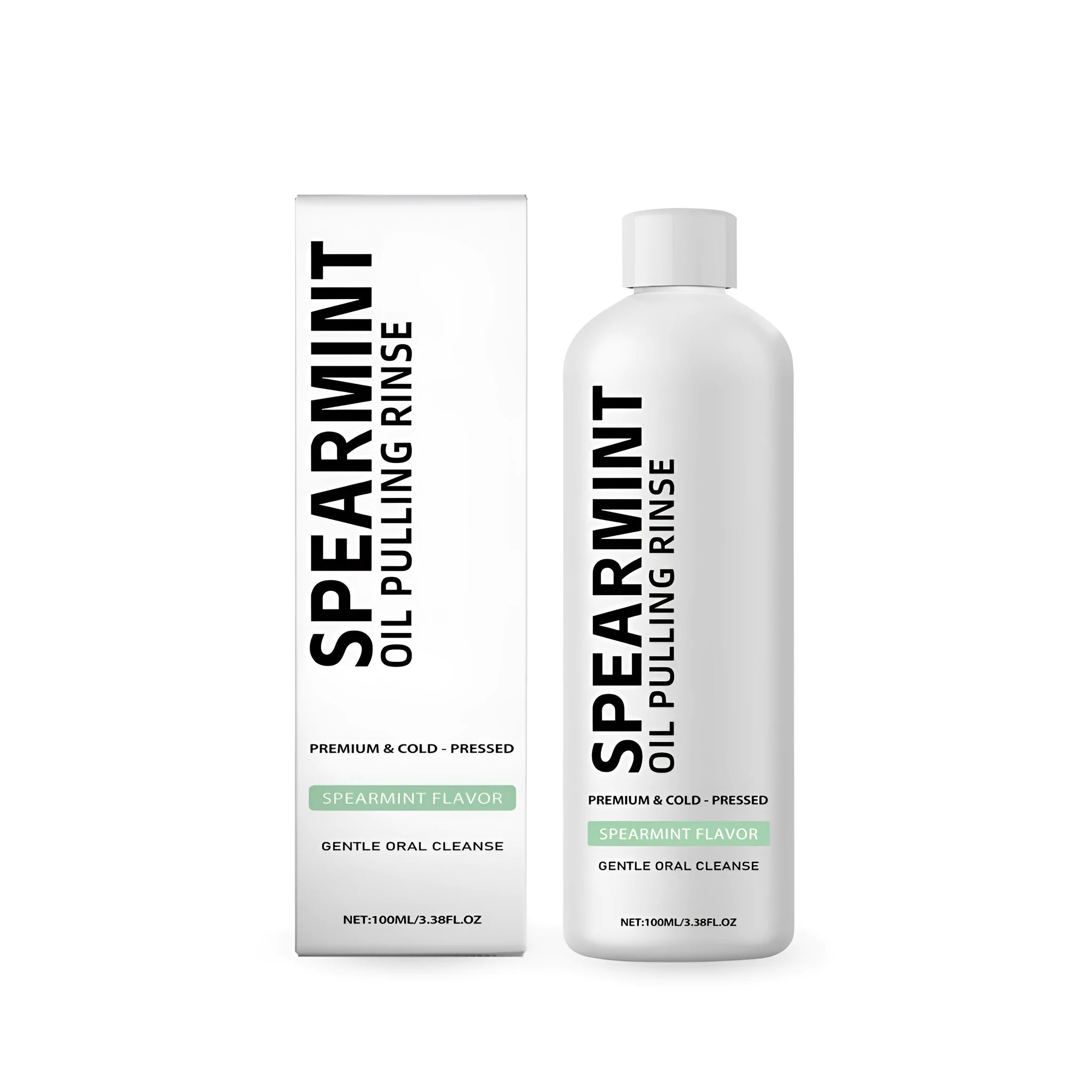 100ml bottle of spearmint oil pulling rinse natural mouthwash with herbal extracts