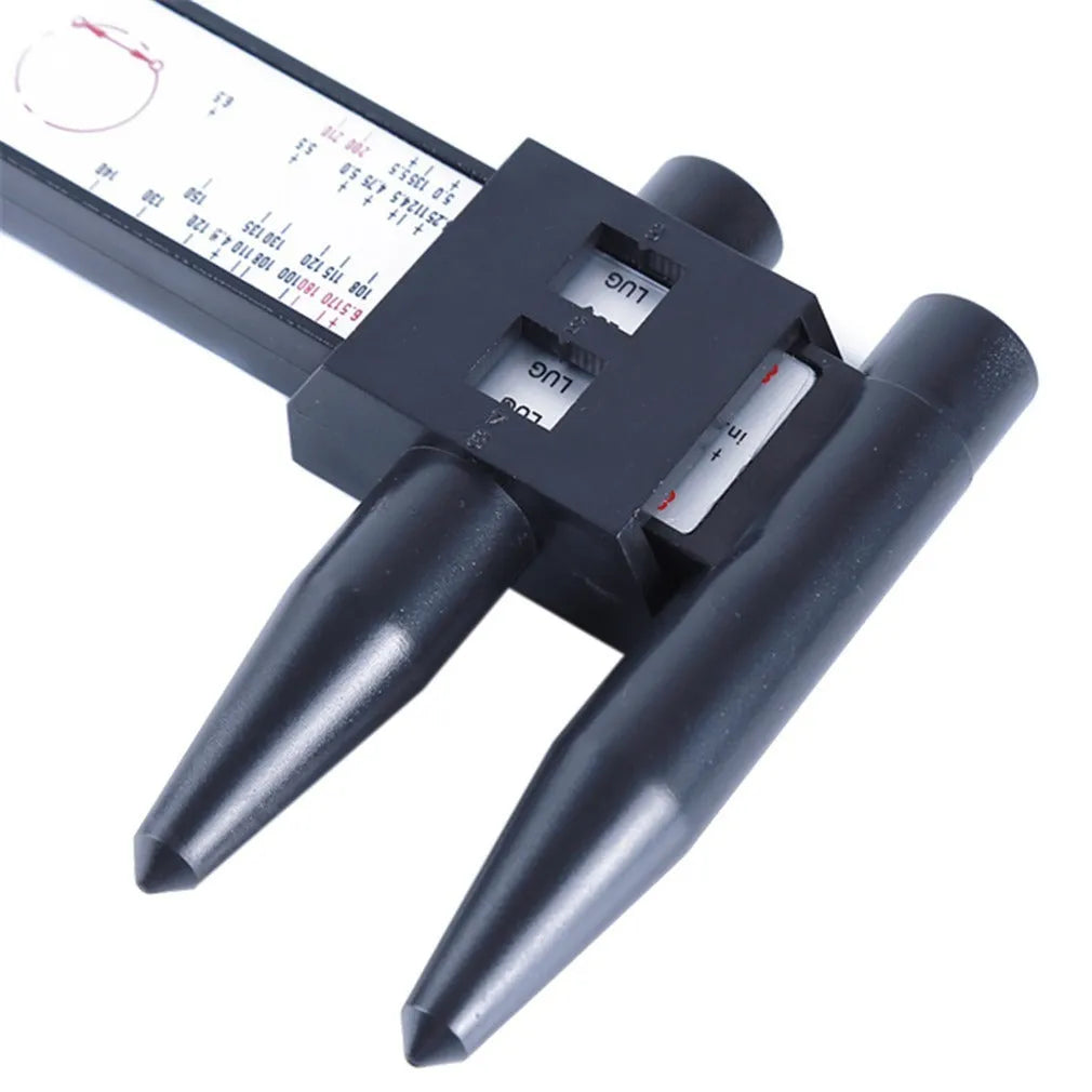 Digital electronic caliper tool for measuring hole distances with plastic body and digital display