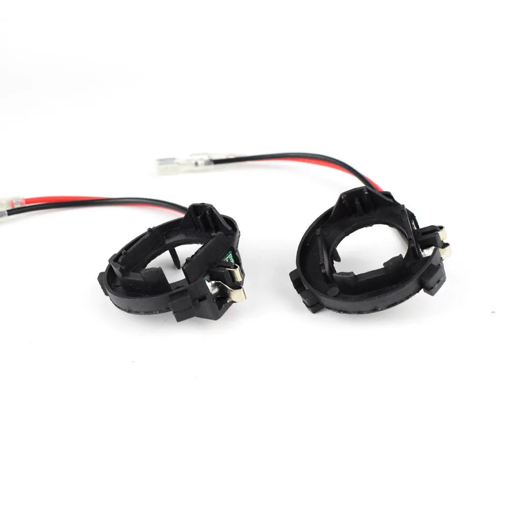 Black plastic H7 LED headlight adapter bracket with copper wiring for Volkswagen cars