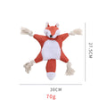 Brown plush fox dog toy with embroidered eyes, cotton rope limbs, and a squeaker.