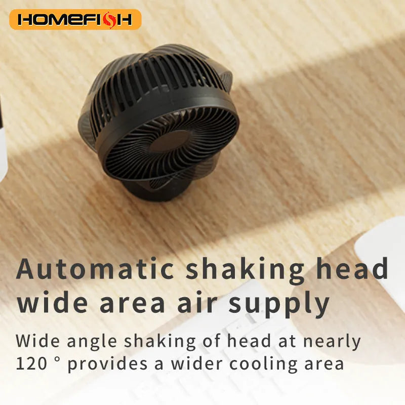 HOMEFISH F2 automatic shake head fan with LED light attached to a baby stroller