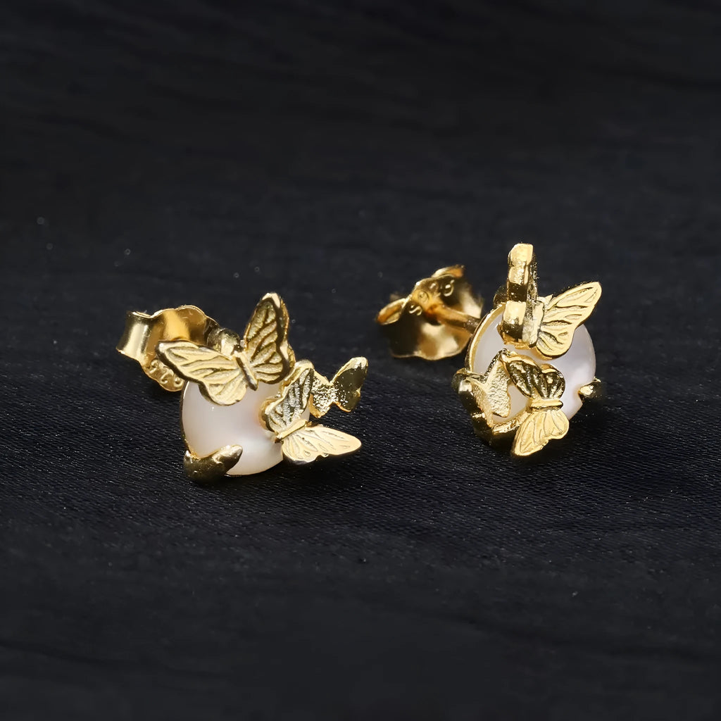925 sterling silver butterfly ear studs with electroplated gold colour finish