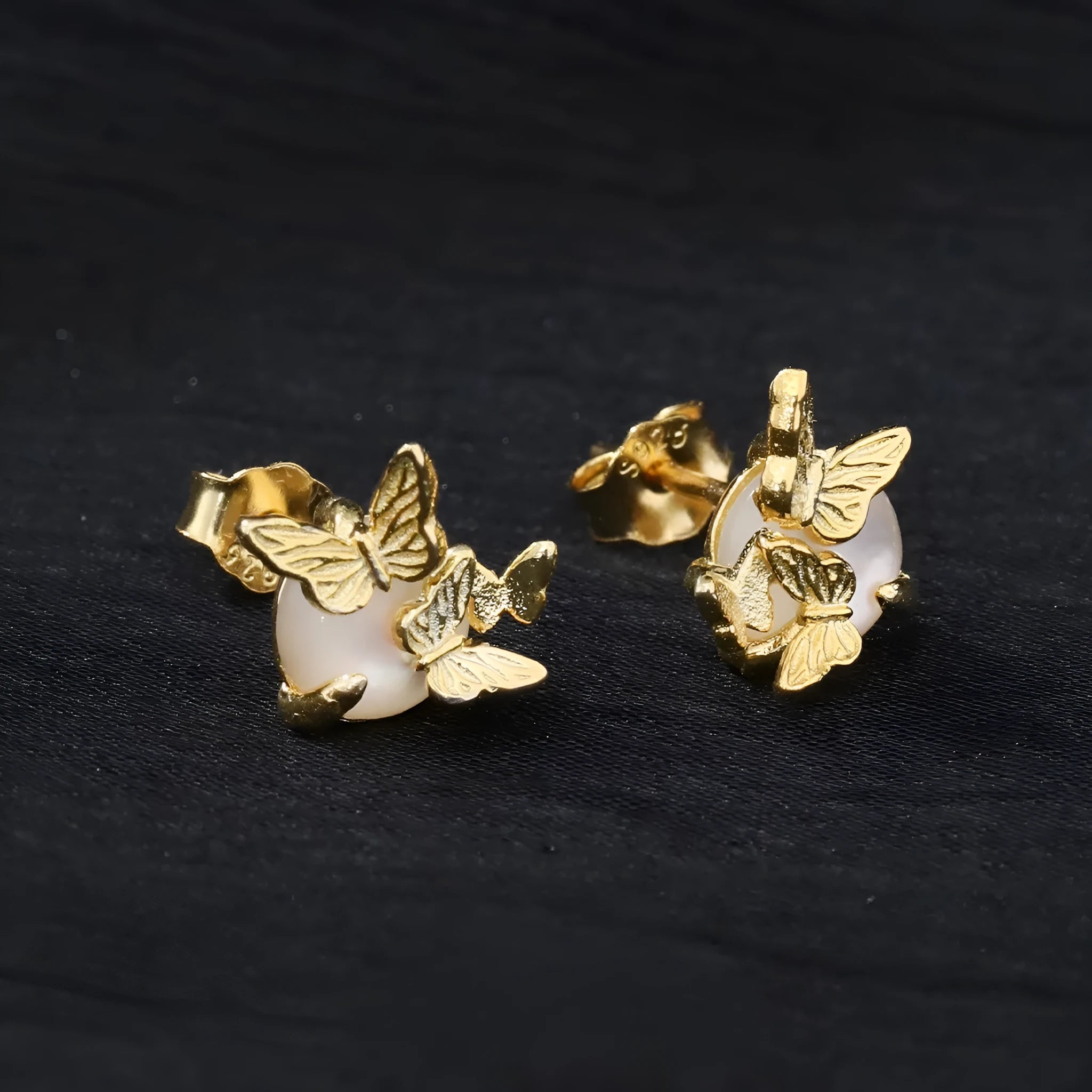 925 sterling silver butterfly ear studs with electroplated gold colour finish