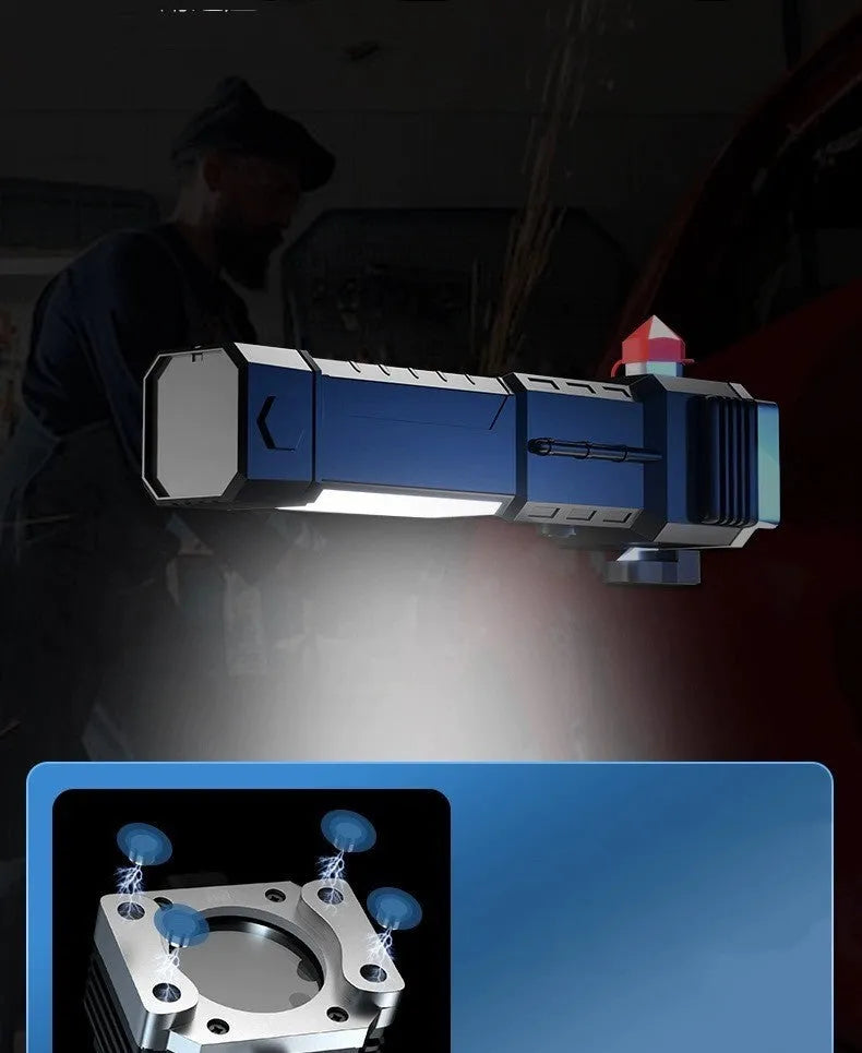 Silver portable LED flashlight with power bank function for outdoor and emergency use