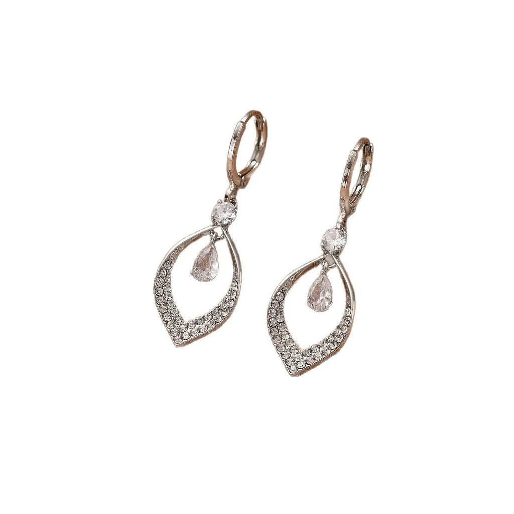 Gold and silver zircon water drop tassel earrings with copper electroplated construction
