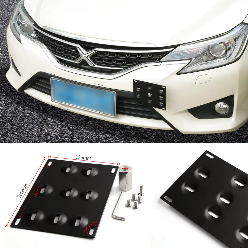 Metal car licence plate holder frame measuring 21x10 cm with screws and nuts for vehicle modification