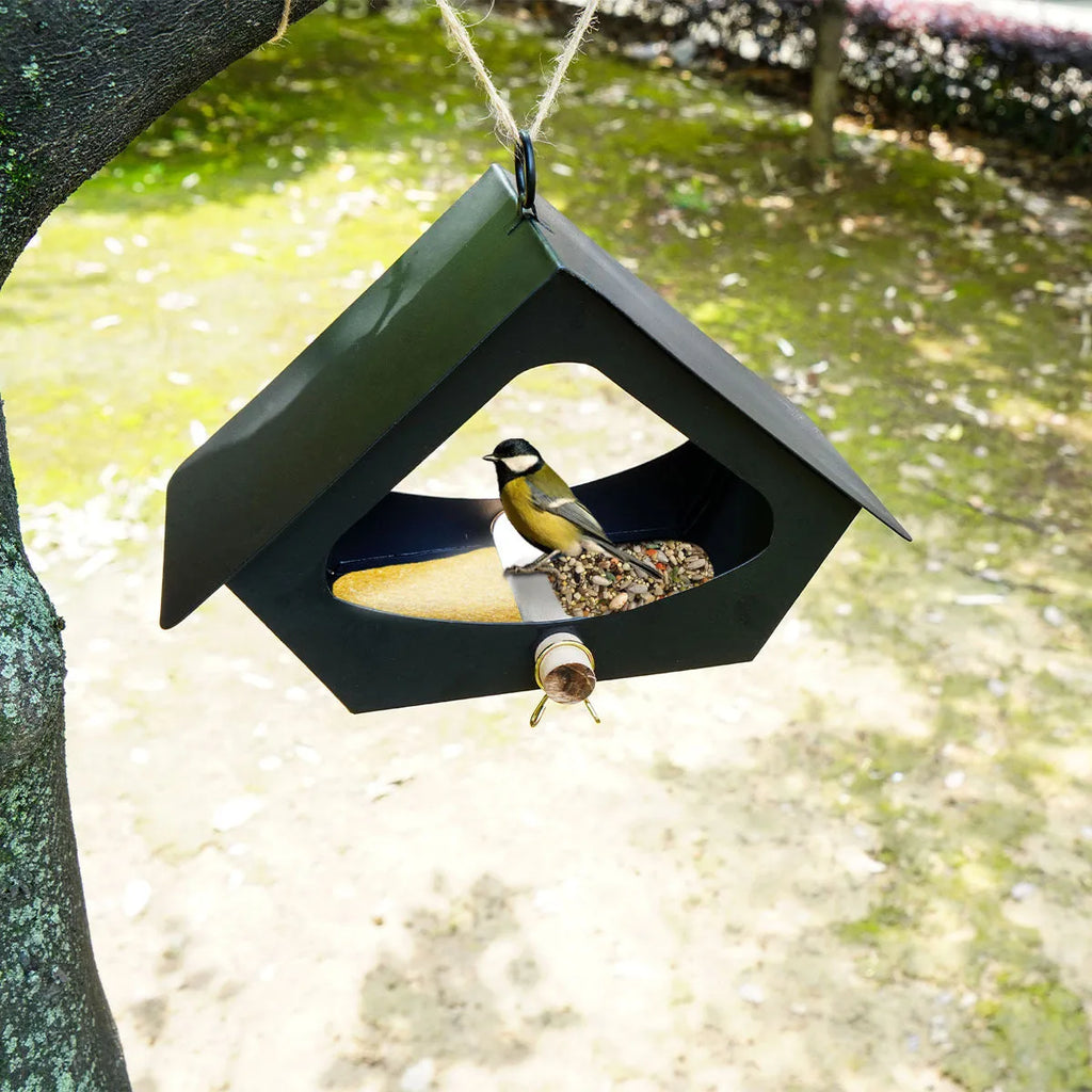 European-style iron bird nest feeder with anti-rain roof in modern simple design for outdoor garden decoration
