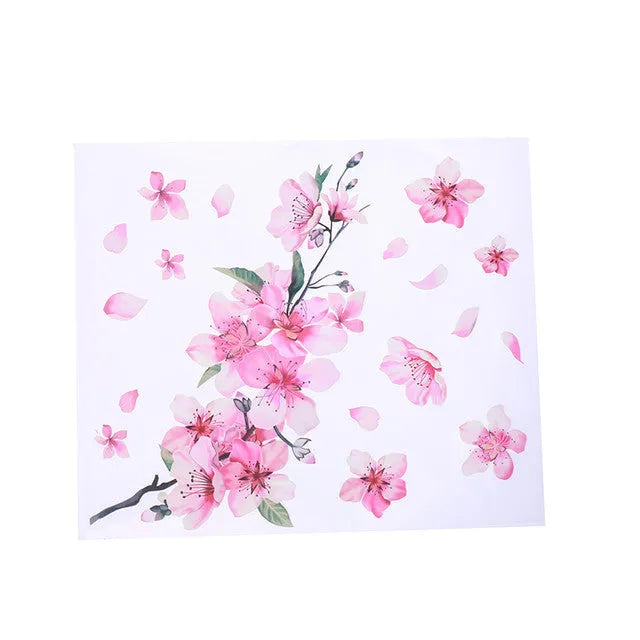 Two sizes of pink cherry blossom flower car sticker on a white background.