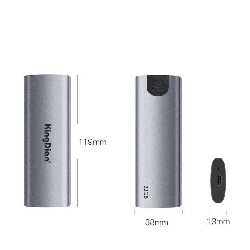 Grey rectangular mobile SSD portable hard drive for direct phone connection.