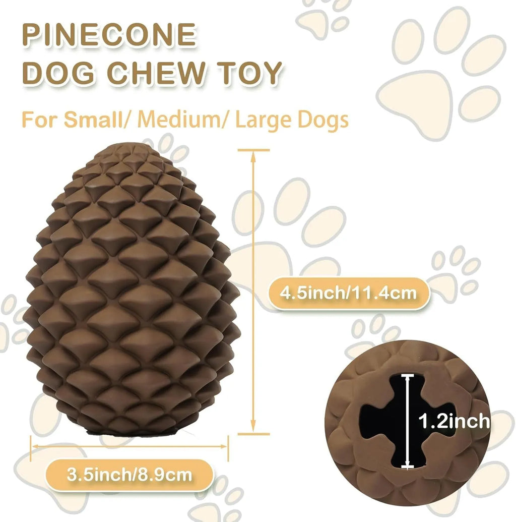 Natural rubber pine cone shaped dog chew toy with treat dispenser for large dogs