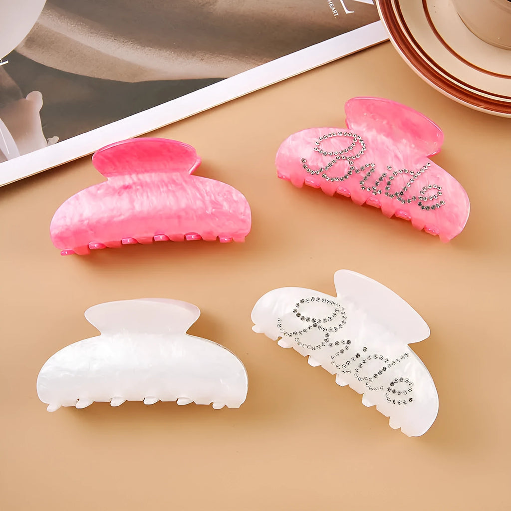 10cm pink acrylic hair clip with double-sided diamond spot drill decoration