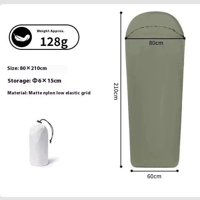Blue nylon mummy sleeping bag for outdoor camping with dimensions 210x80x60cm