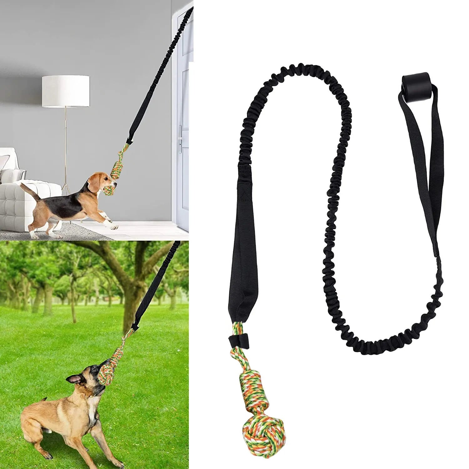 Cotton thread dog tug of war rope toy in black, grey, or red colour options
