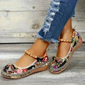 Women's black ethnic style platform sandals with elastic band fastening and cloth upper