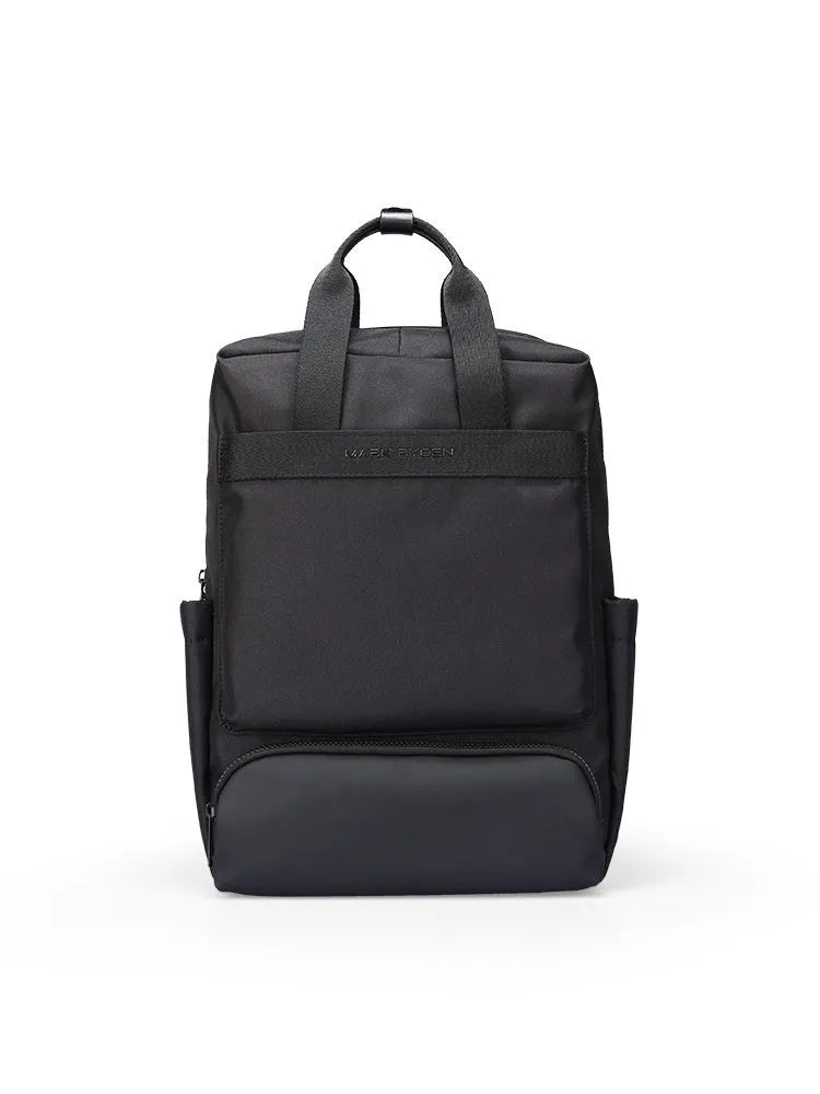 Elegant black Oxford cloth computer backpack showing main compartment and straps
