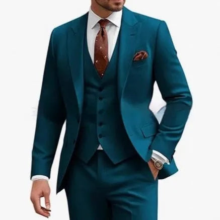 Men's slim fit three-piece suit in chemical fibre blend fabric for business wedding occasions