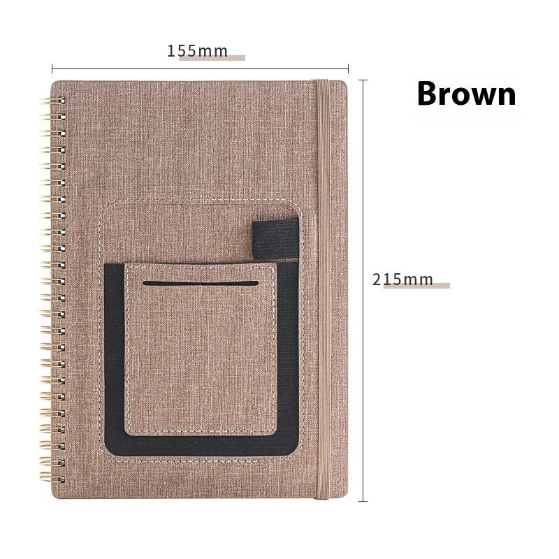 A5 erasable spiral notebook with stone paper, custom cover options including pockets and sticky notes