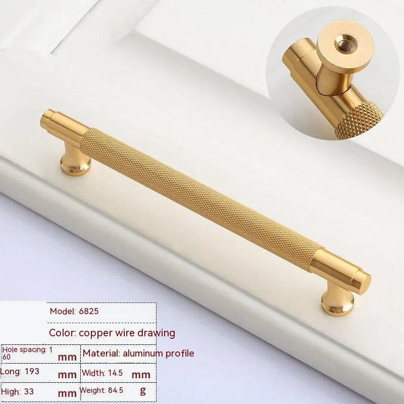 Brushed brass aluminium alloy cabinet handle with visible screw holes for mounting.