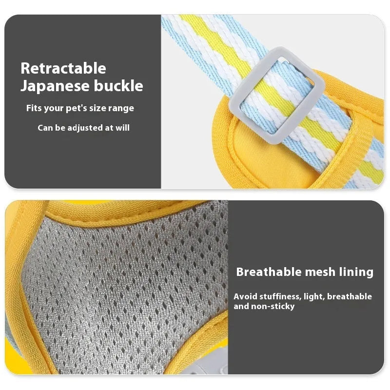 Explosion-proof anti-strangulation pet chest harness with traction rope in Oxford cloth.