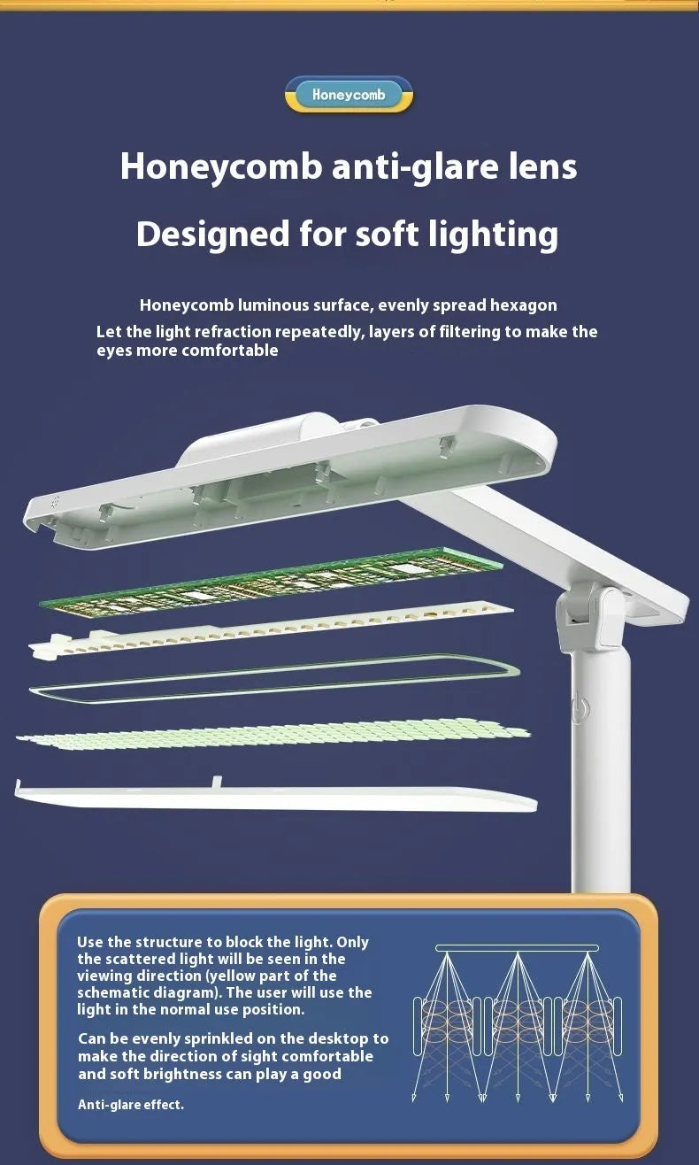 Multifunctional reading bookshelf lamp with adjustable learning table features and three-speed colour temperature settings