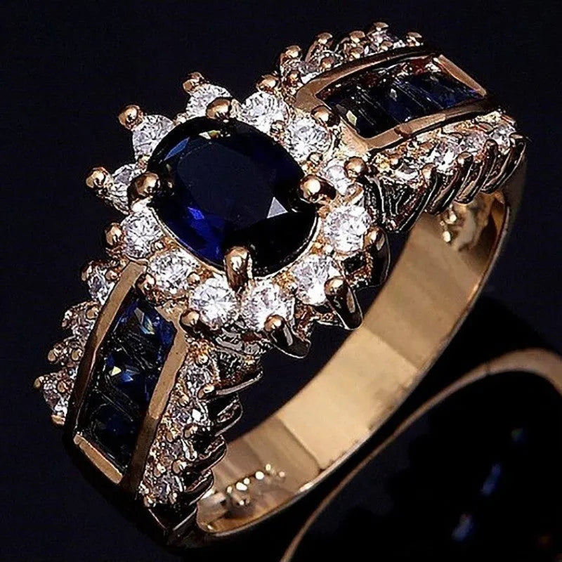 Personalised unisex zinc alloy ring with diamond and zircon accents in sunflower blue, square blue, or square purple designs.