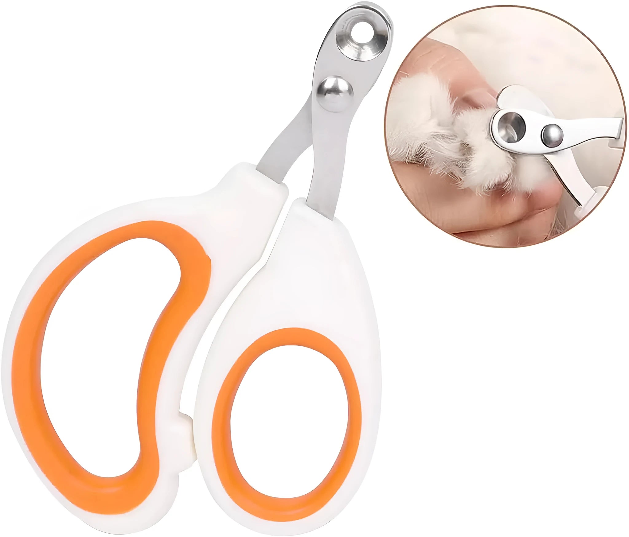 Blue cat nail clippers with a circular guard hole and cushioned non-slip handles on a white background.