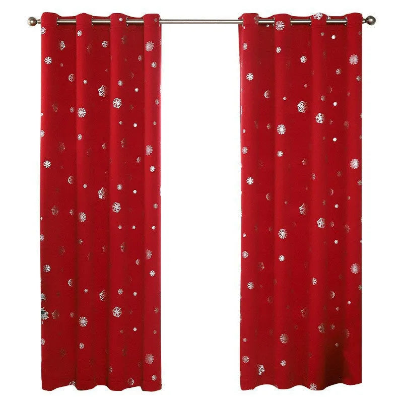Polyester snowflake print shade curtain in red or green with modern design