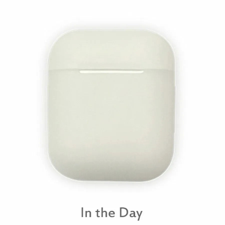 Luminous solid colour silicone flip-top protective case for Apple AirPods wireless earphones.