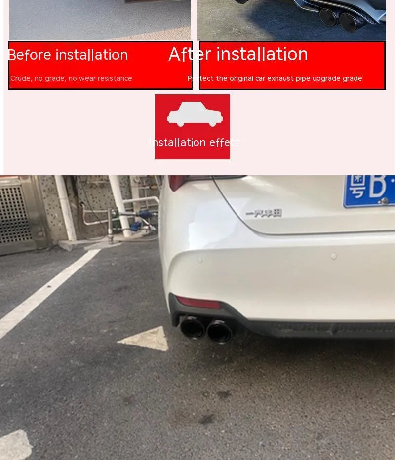 Black carbon fibre car exhaust pipe with double outlet design and 250mm diameter