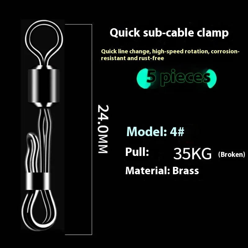 Brass quick release fishing line clamp with barrel swivel bearing for corrosion resistance