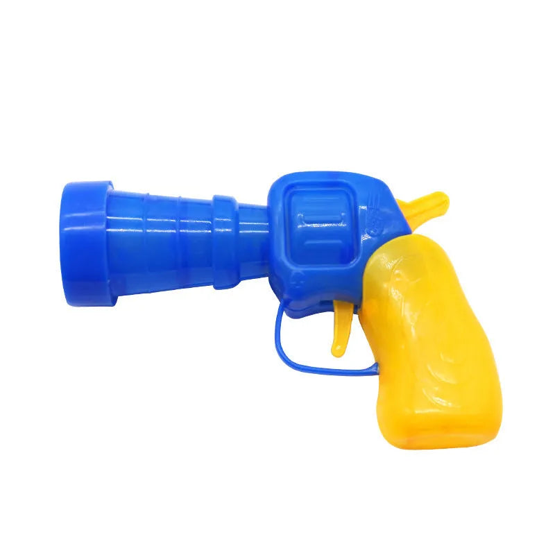 Pet toy set showing foam launch gun and assortment of soft plush balls for interactive fetch games