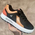 Men's white and black casual shoes with round toe and artificial PU upper