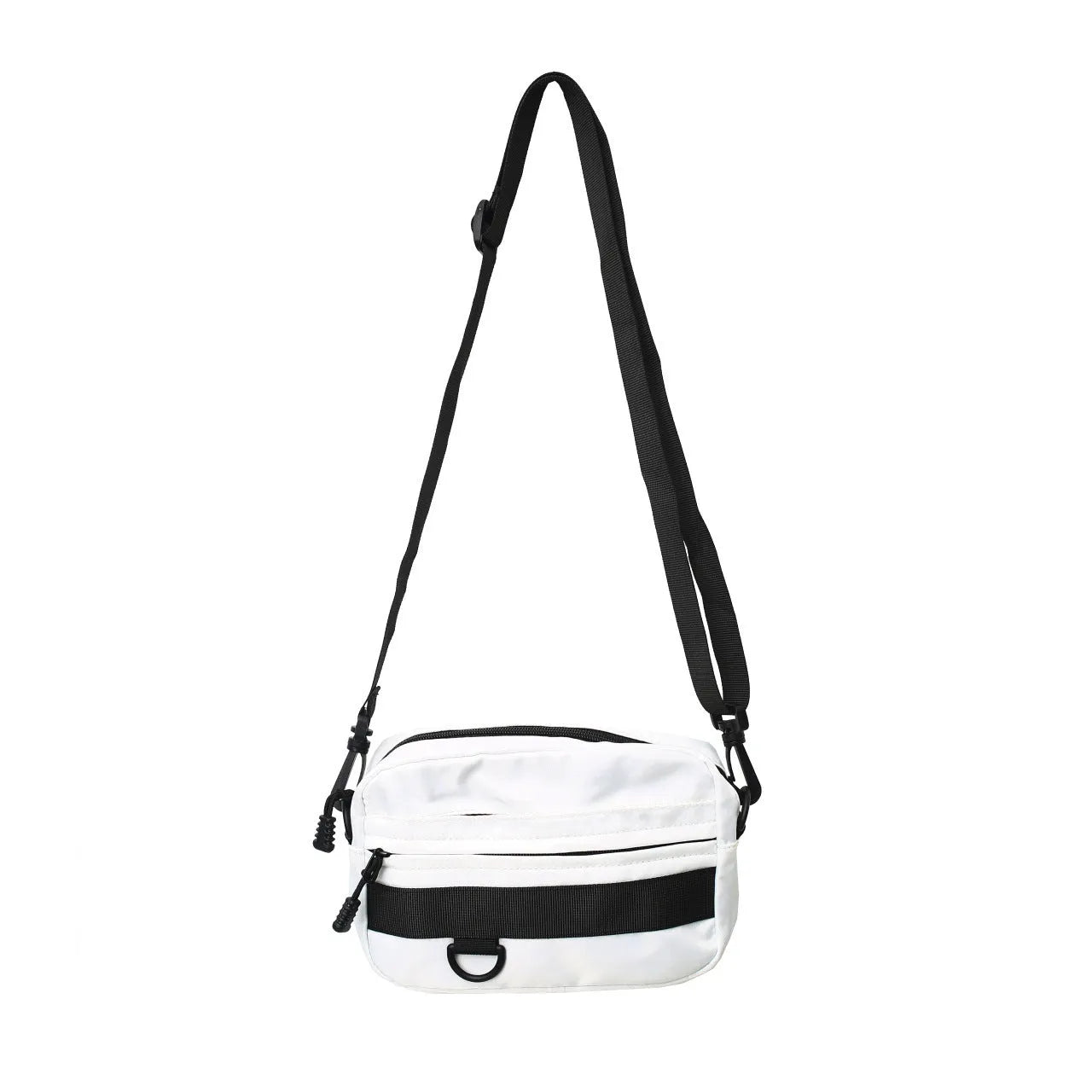Men's street-style nylon messenger bag in a solid colour with adjustable crossbody strap.