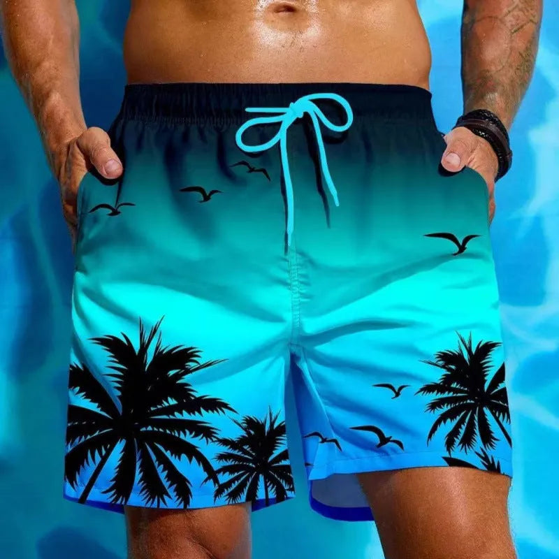 Men's ethnic style swimming trunks with loose board short design in polyester fabric