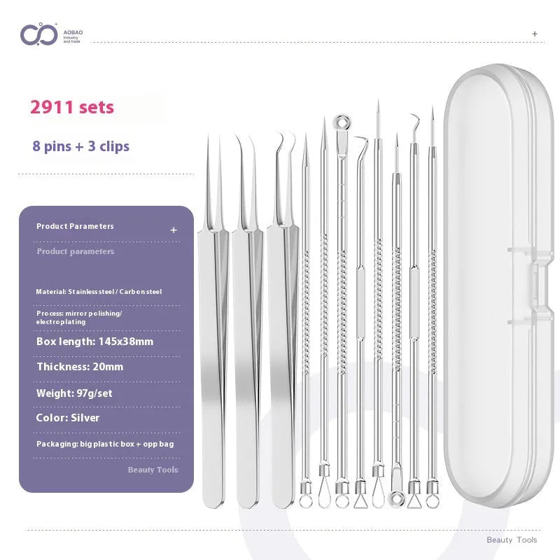 Four metal acne needles with ultra fine pointed tips for blackhead removal and skincare treatment