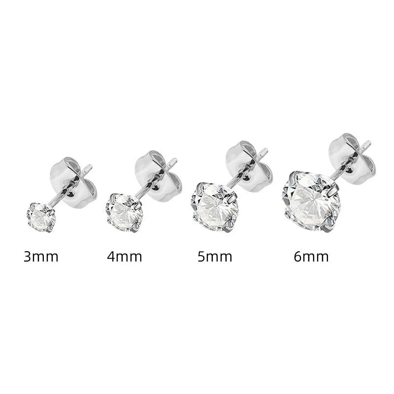 Titanium steel square geometric stud earrings with zircon stones in gold or steel colour finishes
