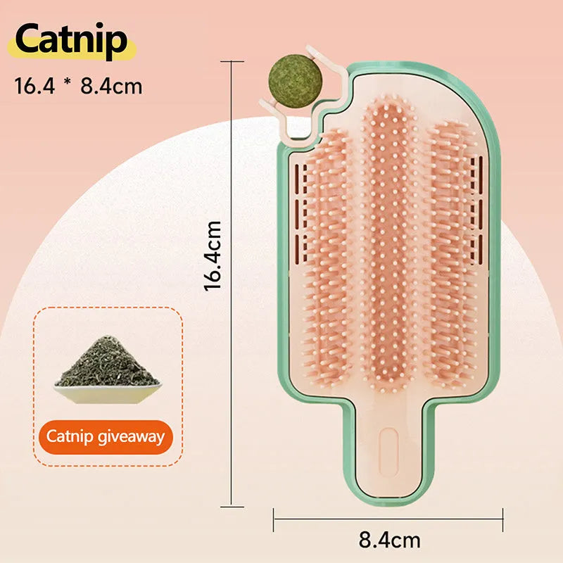 Ice cream shaped cat grooming toy with mint ball or feather attachment for scratching and play