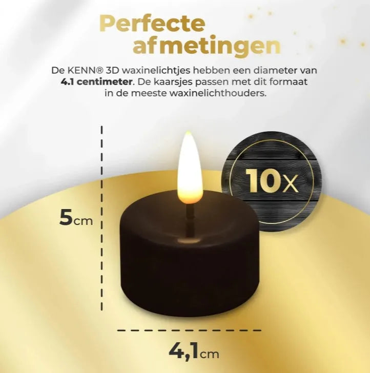 Four black plastic LED tealight candles with flickering flame effect, shown from the side.
