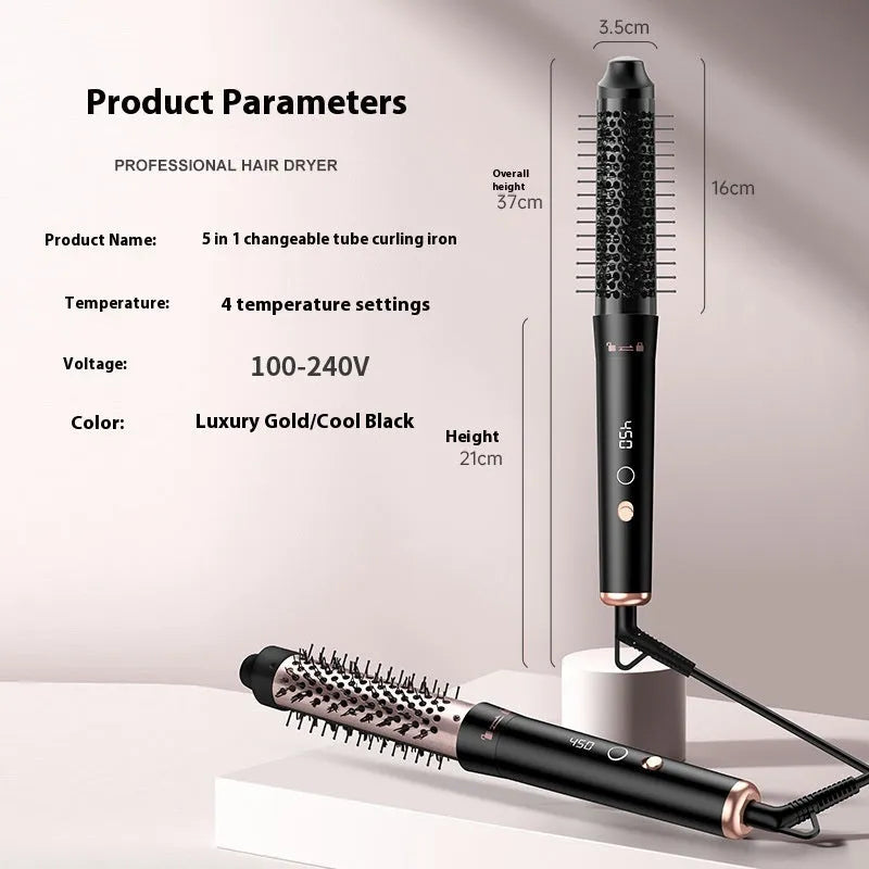 Automatic large wave hair curler in rose gold or black with three styling headbands.