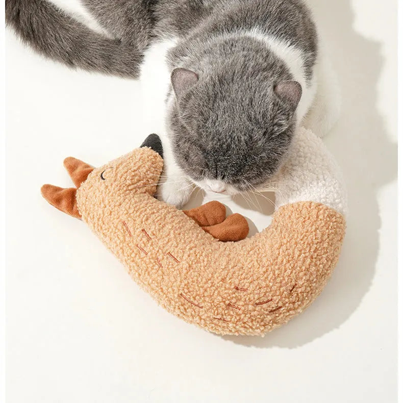 Fox and duckling cartoon plush dog toys with squeakers on a neutral background.