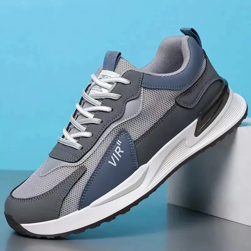 Men's colour block mesh sneakers with lace-up design and round toe in black, grey, and white options
