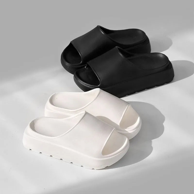 Women's thick soled beach slippers with fish mouth design in beige, black, khaki or rose red colours