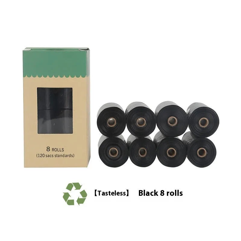 EPI degradable pet waste bags in green, black, blue, purple and orange colours with dispenser