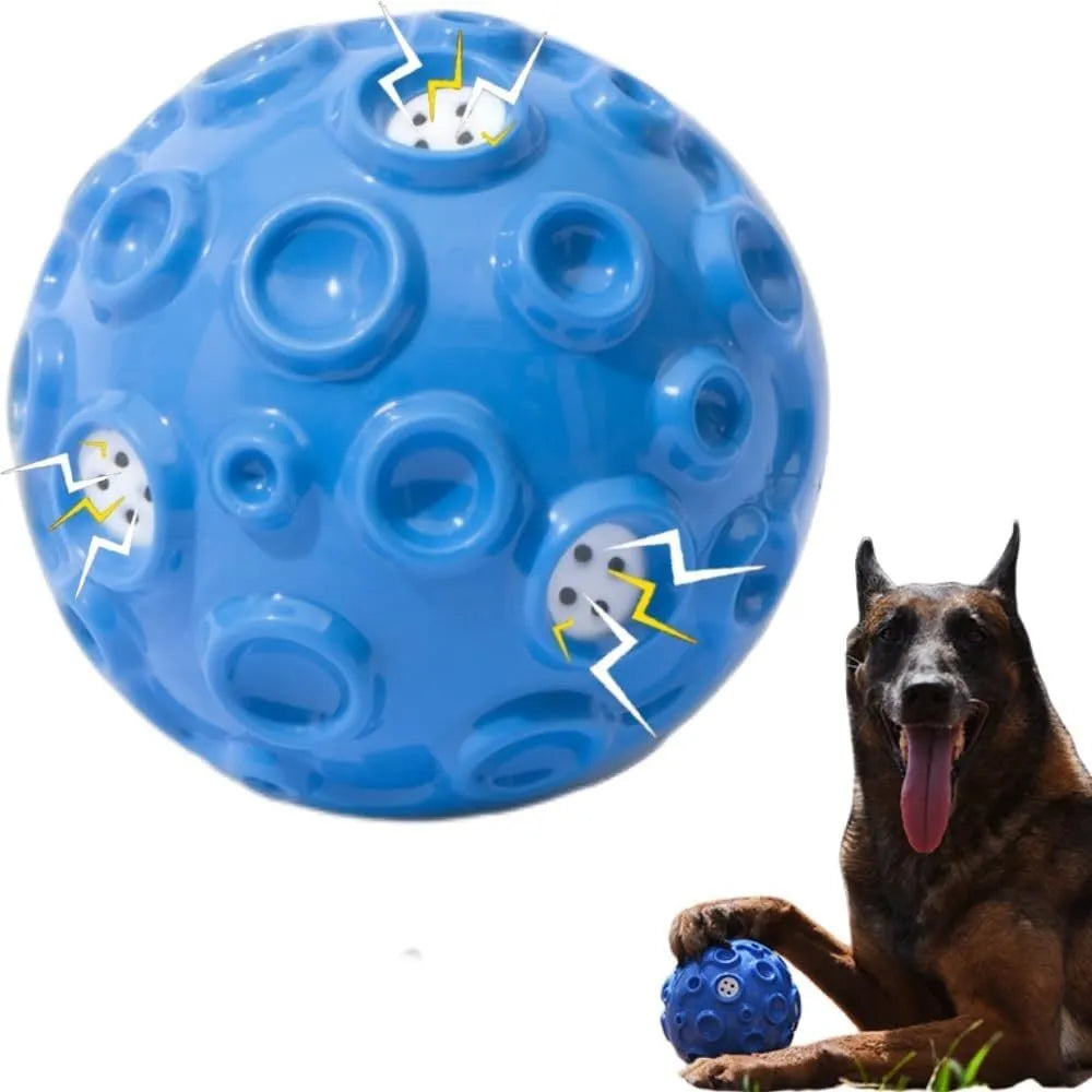 Durable natural rubber dog ball toy with magical squeaky sound for aggressive chewers in five colour options
